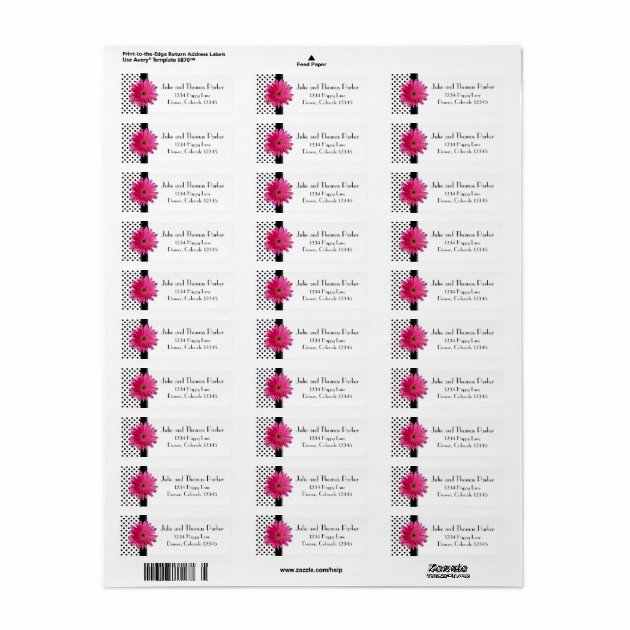 Pink Gerber Daisy Polka Dot Wedding Return Address Label