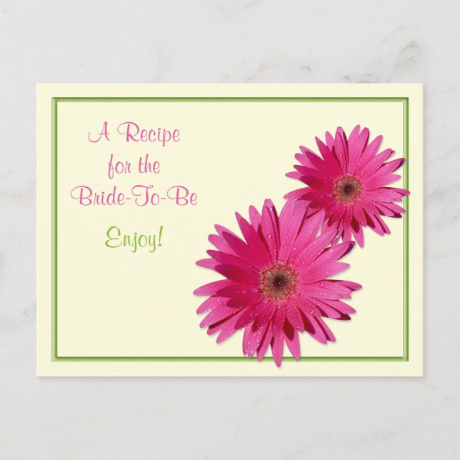 Pink Gerber Daisy Recipe Card for the Bride to Be (Front)