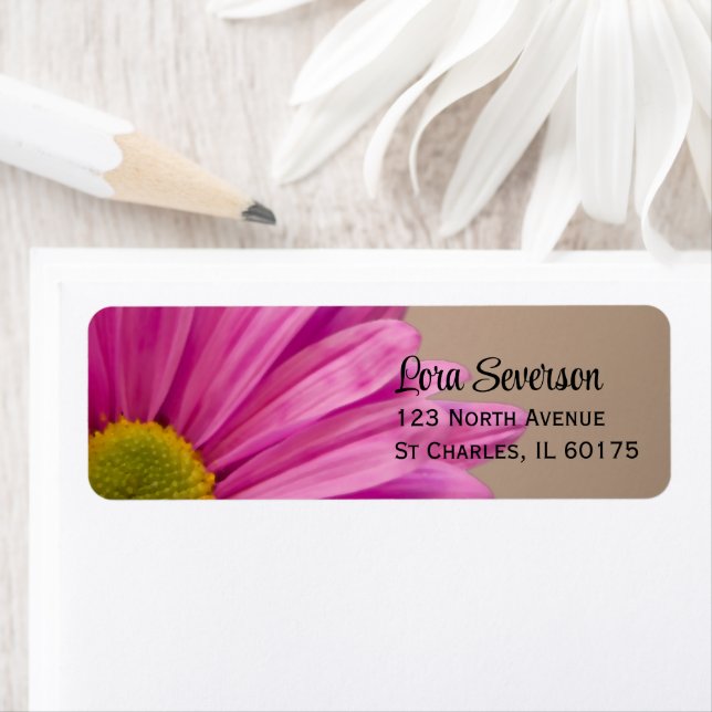 Pink Gerber Daisy Return Address Label (Insitu)