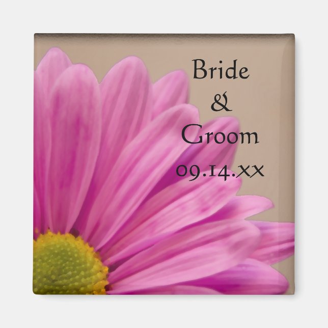 Pink Gerber Daisy Wedding Magnet (Front)