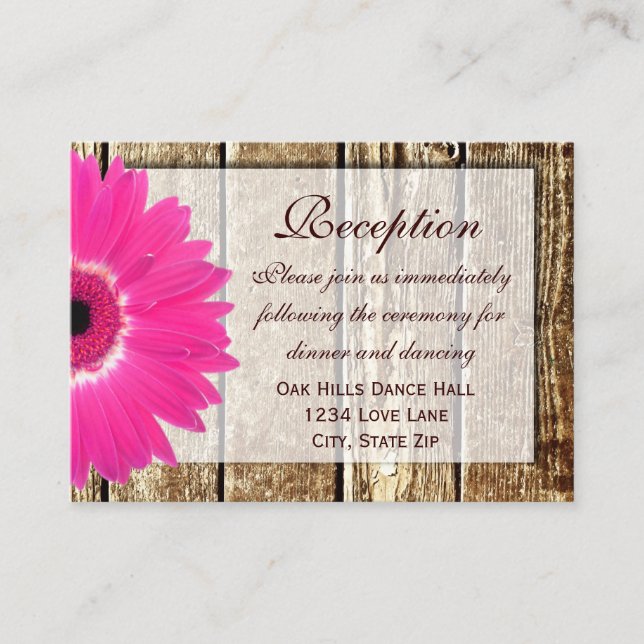 Pink Gerber Daisy Wedding Reception Direction Card (Front)