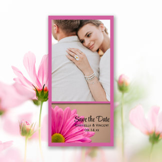 Pink Gerber Daisy Wedding Save the Date Photo Card
