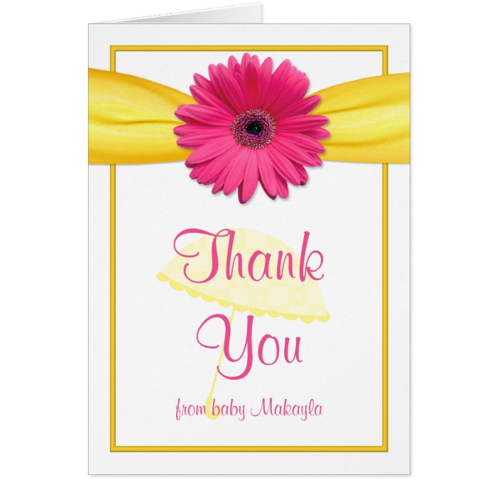 Pink Gerber Daisy Yellow Baby Shower Thank You Card