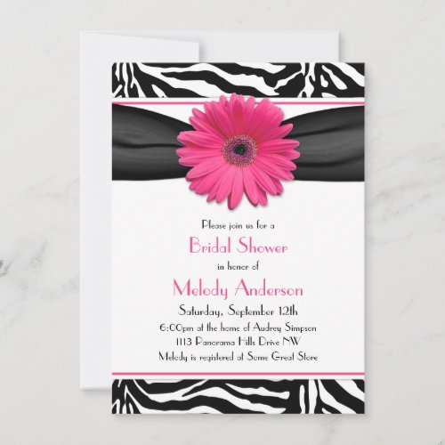 Pink Gerber Daisy Zebra Print Bridal Shower Announcement