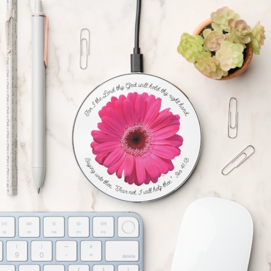 Pink Gerber "Fear Not" Scripture Inspirational Wireless Charger (Desk)