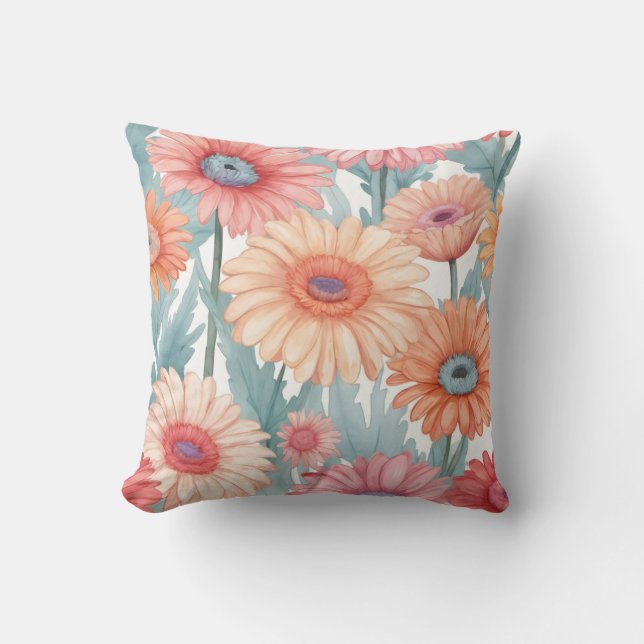 Pink gerber flowers print throw pillow (Front)