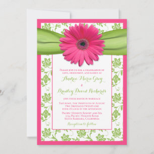 Pink Gerber Green Floral Damask Wedding Invitation
