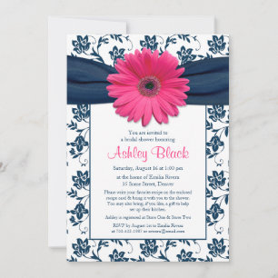 Pink Gerber Navy Damask Bridal Shower Invitation