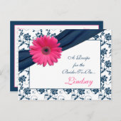 Pink Gerber Navy Damask Recipe Card for the Bride (Front/Back)