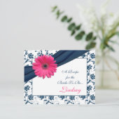 Pink Gerber Navy Damask Recipe Card for the Bride (Standing Front)