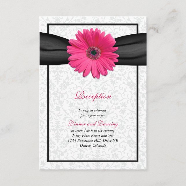 Pink Gerbera Black Ribbon Wedding Reception Insert (Front)