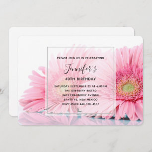 Pink Gerbera Daisies Elegant Photo Birthday Invitation