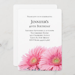 Pink Gerbera Daisies Elegant Photo Birthday Invitation