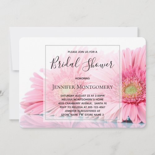 Pink Gerbera Daisies Elegant Photo Bridal Shower Invitation