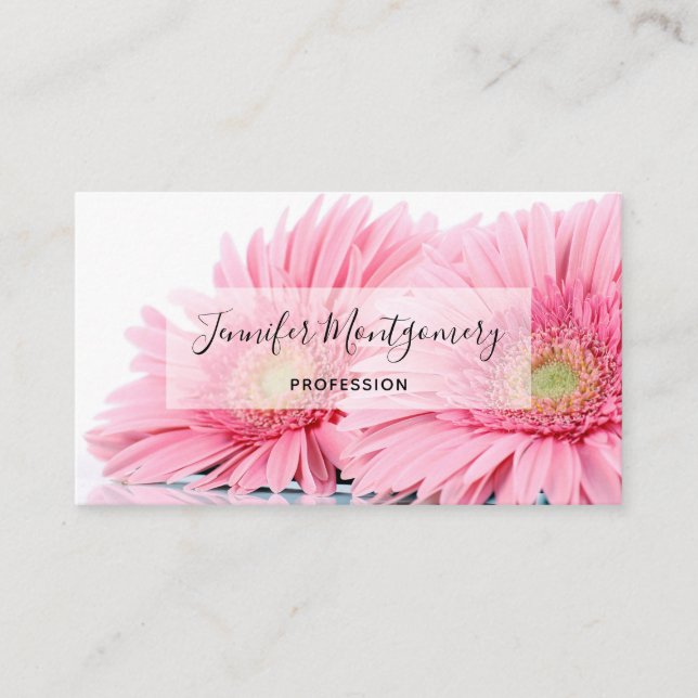 Pink Gerbera Daisies Elegant Photo Business Card (Front)