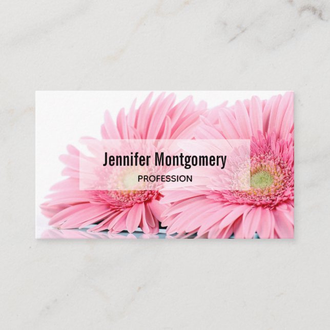 Pink Gerbera Daisies Elegant Photo Business Card (Front)