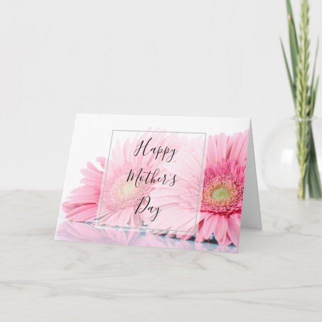 Pink Gerbera Daisies Elegant Photo Mother's Day Card (Front)