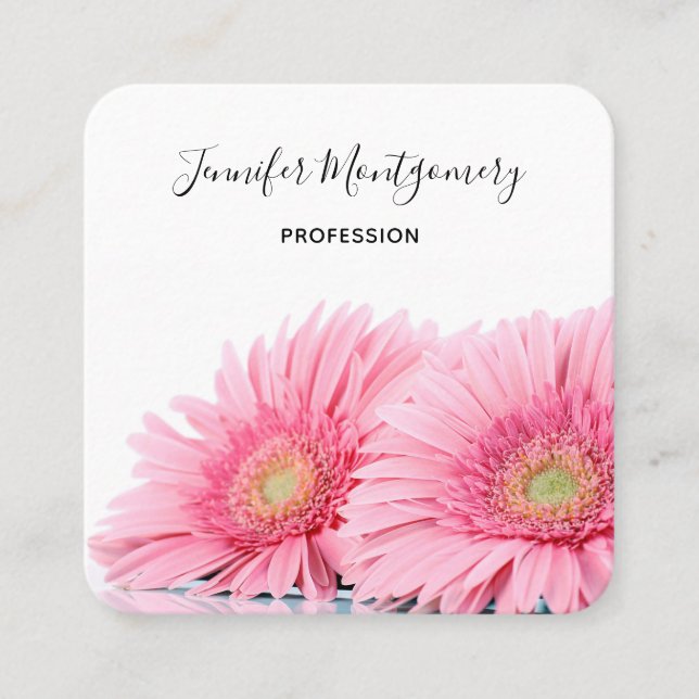 Pink Gerbera Daisies Elegant Photo Square Square Business Card (Front)