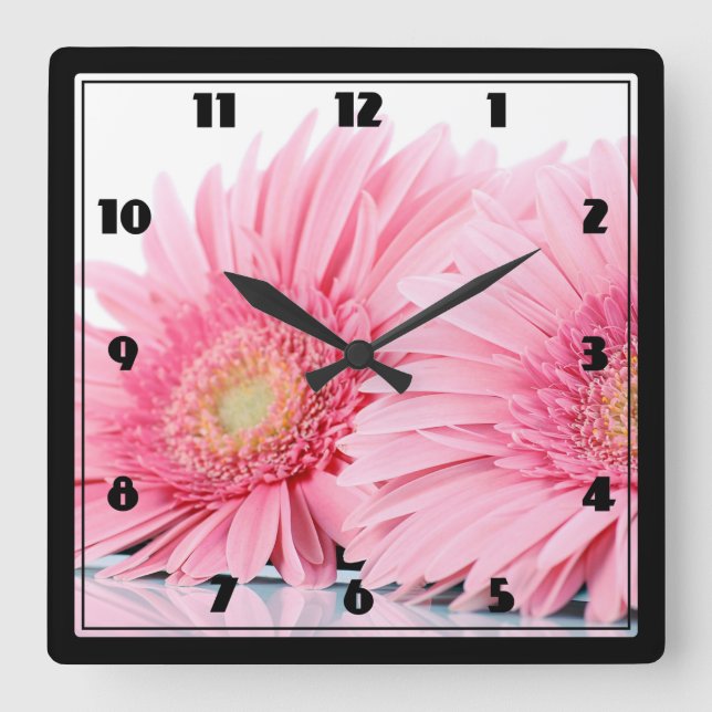 Pink Gerbera Daisies Elegant Photo Square Wall Clock (Front)