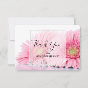 Pink Gerbera Daisies Elegant Photo Thank You Card