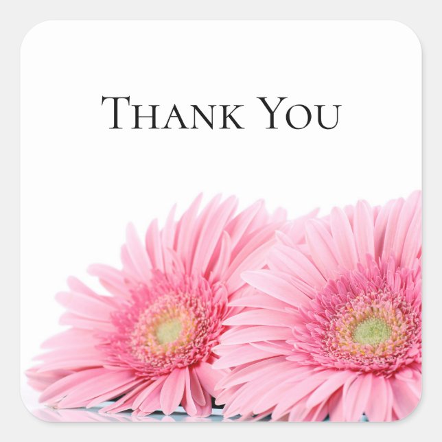 Pink Gerbera Daisies Elegant Photo Thank You Square Sticker (Front)