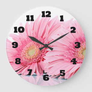 Pink Gerbera Daisies Elegant Photograph Large Clock