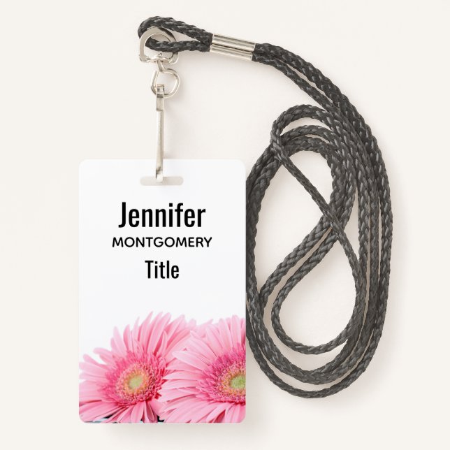 Pink Gerbera Daisies Elegant Photography Badge (Front with Lanyard)