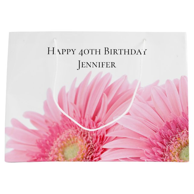 Pink Gerbera Daisies Elegant Photography Birthday Large Gift Bag (Front)
