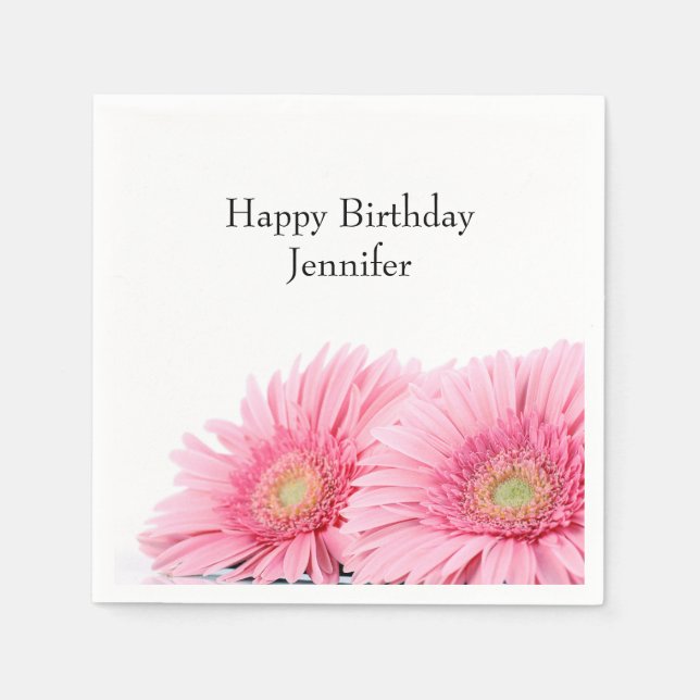 Pink Gerbera Daisies Elegant Photography Birthday Napkins (Front)