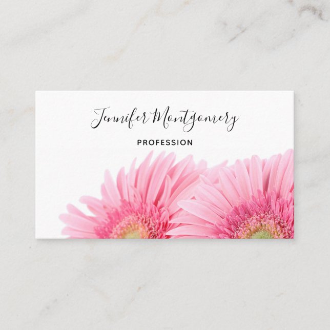 Pink Gerbera Daisies Elegant Photography Business Card (Front)