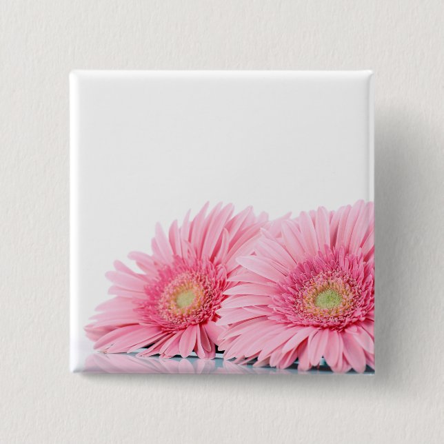 Pink Gerbera Daisies Elegant Photography Button (Front)