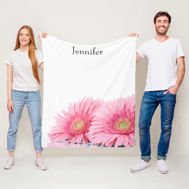 Pink Gerbera Daisies Elegant Photography Fleece Blanket (In Situ)