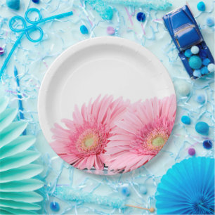 Pink Gerbera Daisies Elegant Photography Paper Plates