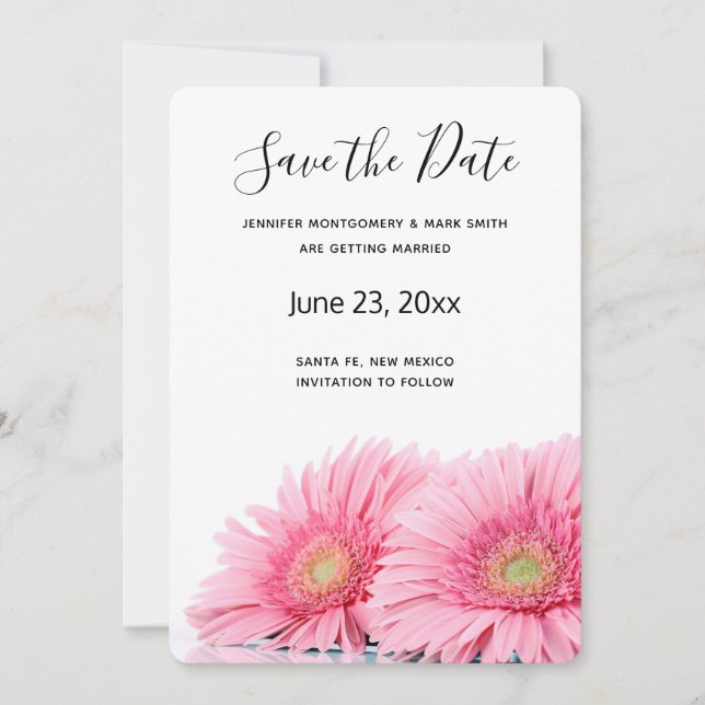 Pink Gerbera Daisies Elegant Photography Save The Date (Front)