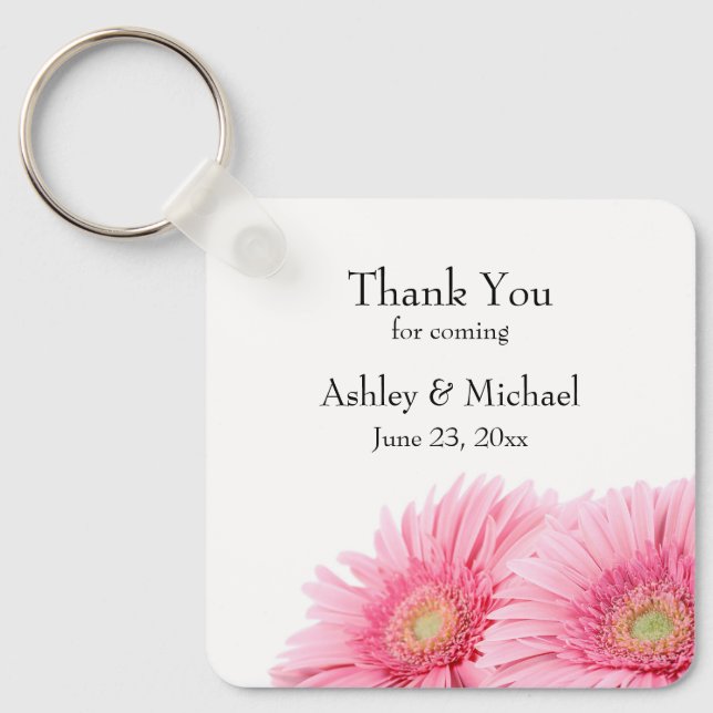 Pink Gerbera Daisies Elegant Photography Wedding Keychain (Front)