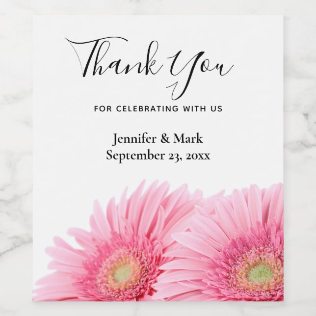Pink Gerbera Daisies Elegant Photography Wedding Wine Label (Single Label)