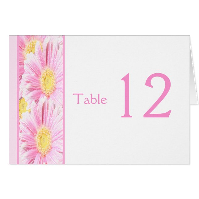 Pink Gerbera Daisies on White Table Number Card (Front Horizontal)