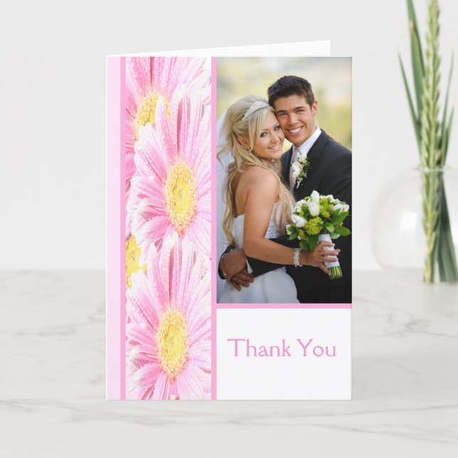 Pink Gerbera Daisies on White Thank You Card (Front)