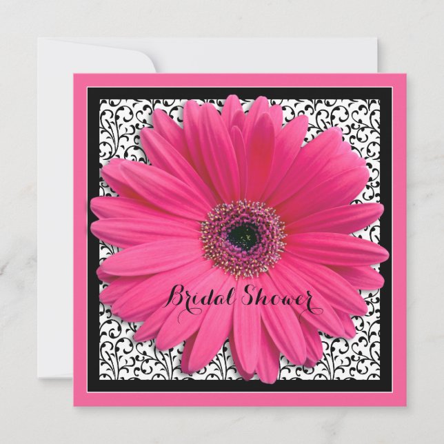 Pink Gerbera Daisy Black Bridal Shower Invitation (Front)