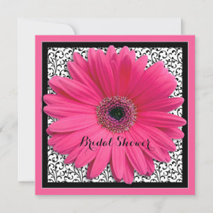 Pink Gerbera Daisy Black Bridal Shower Invitation