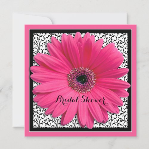 Pink Gerbera Daisy Black Bridal Shower Invitation