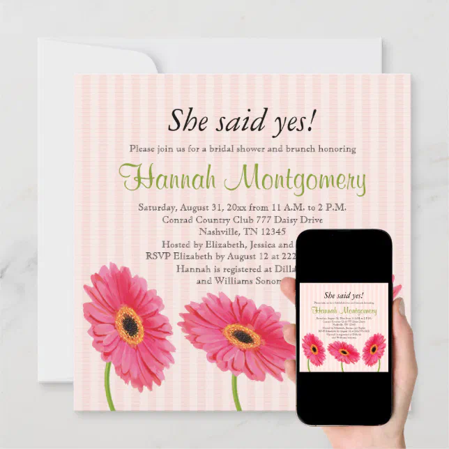 Pink Gerbera Daisy Bridal Shower Invitations Zazzle