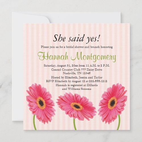 Pink Gerbera Daisy Bridal Shower Invitations