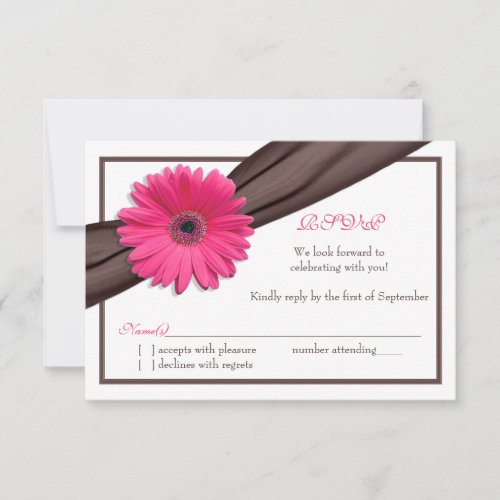 Pink Gerbera Daisy Brown Ribbon Wedding Reply Card