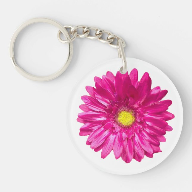 Pink gerbera daisy chic floral round  keychain (Front)