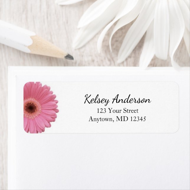 Pink Gerbera Daisy | Custom Floral Return Address Label (Insitu)