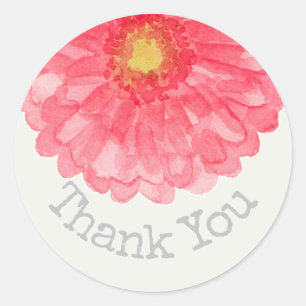 Pink Gerbera Daisy Eggshell White Thank You Classic Round Sticker
