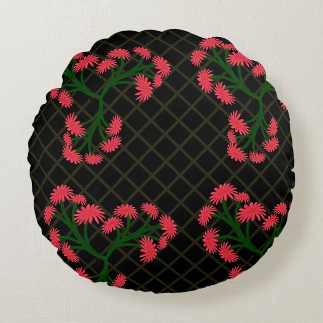 Pink Gerbera Daisy Floral Bouquet pattern  Round Pillow (Front)
