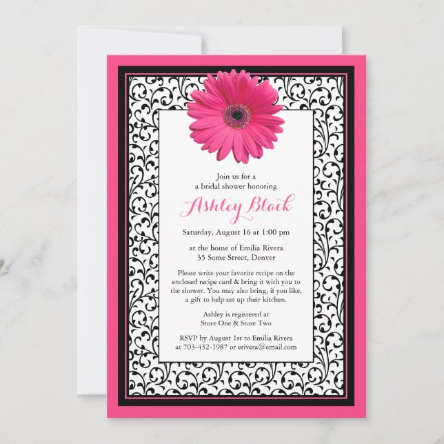 Pink Gerbera Daisy Floral Bridal Shower Invitation (Front)