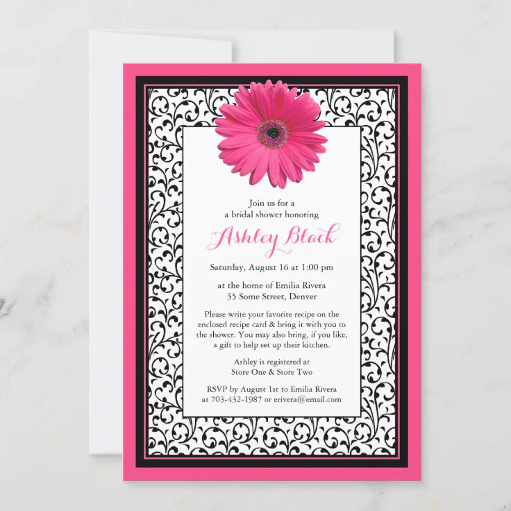 Pink Gerbera Daisy Floral Bridal Shower Invitation Zazzle